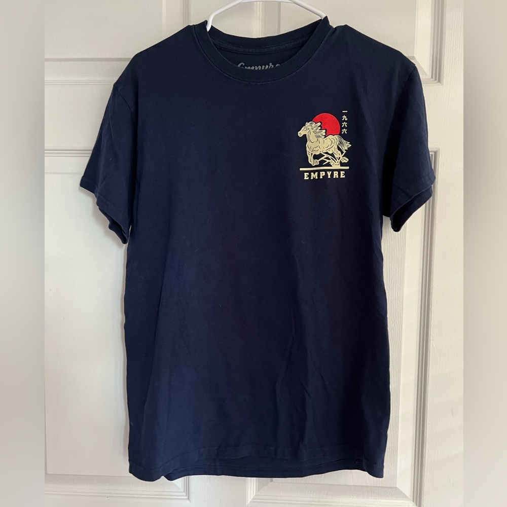 Empyre Navy Blue Tee with Red and Cream Graphic Horse